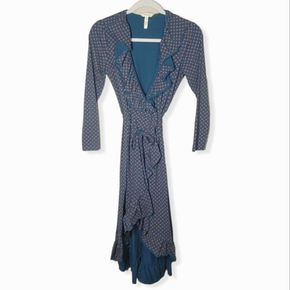 Matilda Jane Reunion Teal Print Ruffle Wrap Dress XS